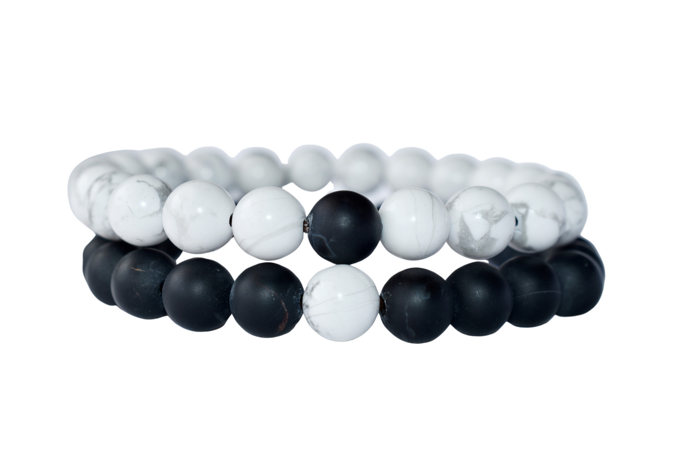 Black Onyx Matt Howlite Couple Bracelets, Anniversary Gift (Confidence and Balance)