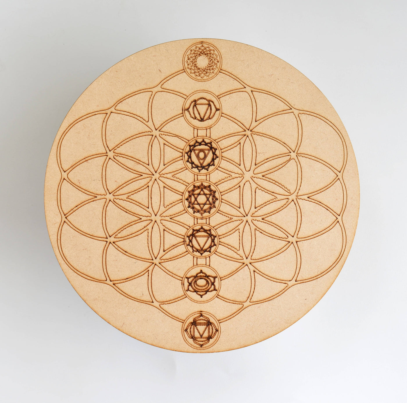 Tree of Life with 7 Chakras Crystal Grid Board, 6" Wooden Crystal Grid Plate