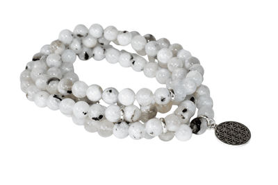 Rainbow Moonstone Beads Mala Bracelet, 108 Prayer Beads Necklace (Creativity and Compassion)