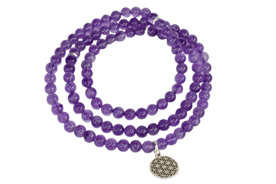 Amethyst Beads Mala Bracelet, 108 Prayer Beads Necklace (Intuition and Psychic Abilities)