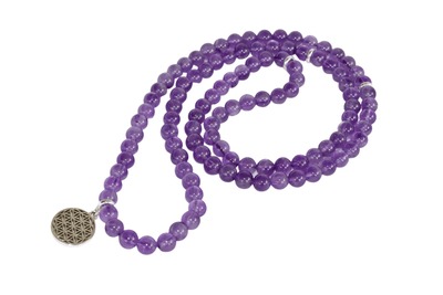 Amethyst Beads Mala Bracelet, 108 Prayer Beads Necklace (Intuition and Psychic Abilities)