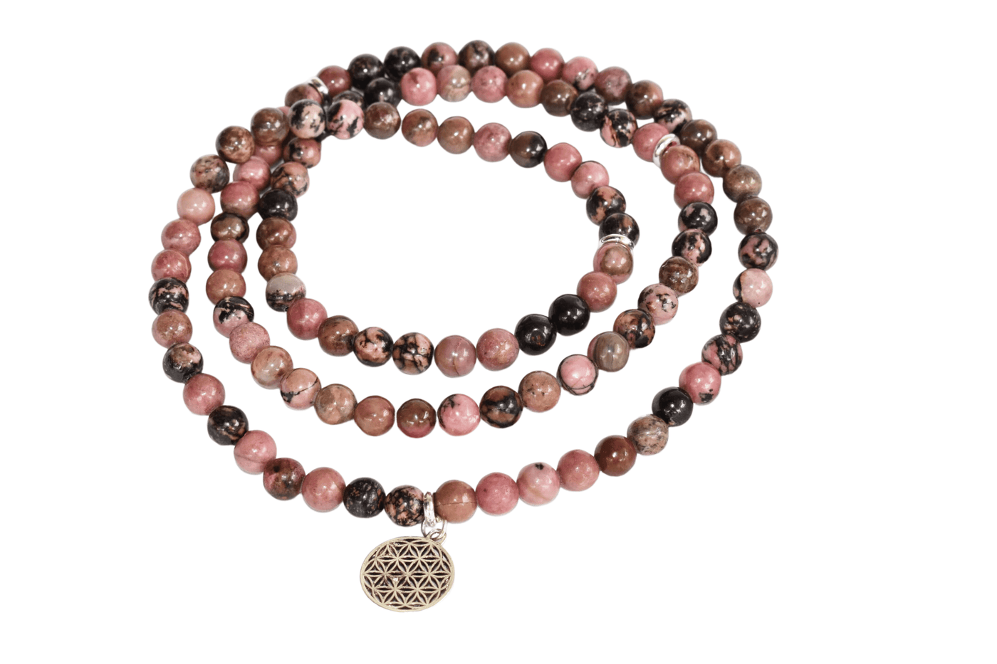 Rhodonite Beads Mala Bracelet, 108 Prayer Beads Necklace (Balances yin-yang and Compassion)