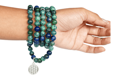 Azurite Malachite Beads Mala Bracelet, 108 Prayer Beads Necklace (Trauma and Calming)