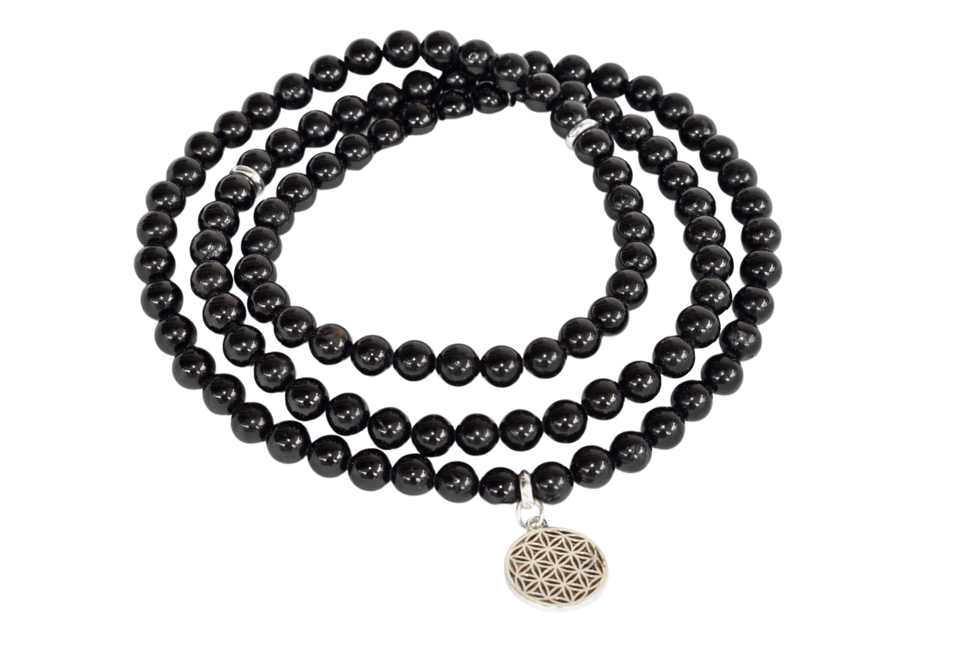Black Tourmaline Beads Mala Bracelet, 108 Prayer Beads Necklace (Physical Ailments and Growth)