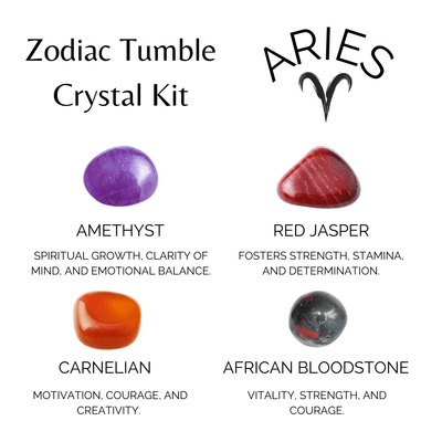ARIES Zodiac Crystal Kit, Aries Birthstones Tumbled Stones Set, Aries Stones Gifts