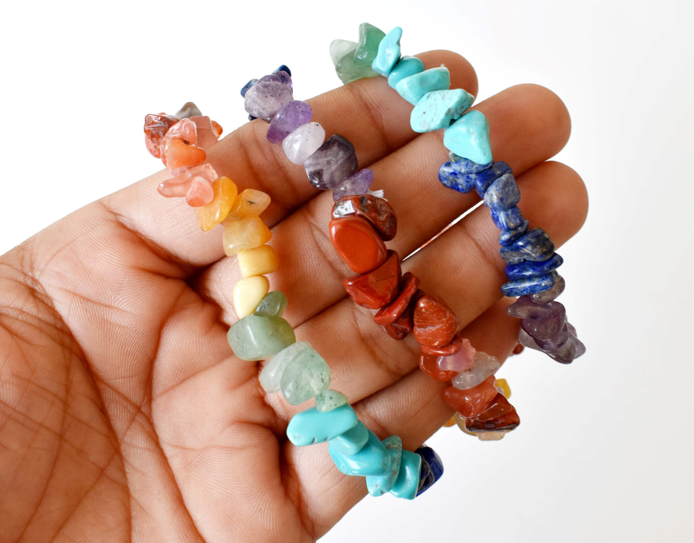Bracelets naturels de puce de 7 chakras, bracelets lâches de puce de pierre gemme ~ bracelet de guérison de puce de chakra