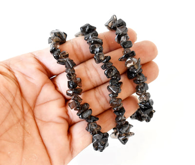 Bracelet extensible de puces de cristal de quartz fumé naturel, bijoux de pierres précieuses en vrac pour la guérison du chakra