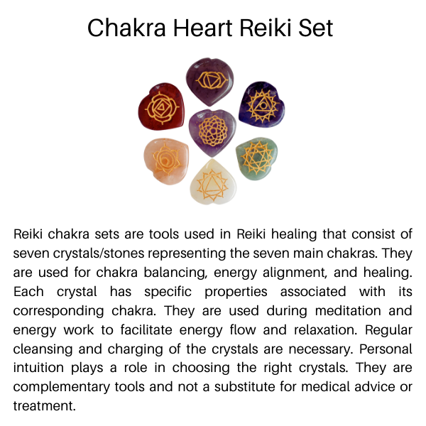 Chakra Crystals Set, Heart Shaped Reiki 7 Chakra Stones Set, Wooden Grid Plate, Selenite Log