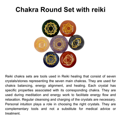 Chakra Crystals Set, Round Reiki 7 Chakra Stones Set, Wooden Grid Plate, Selenite Log