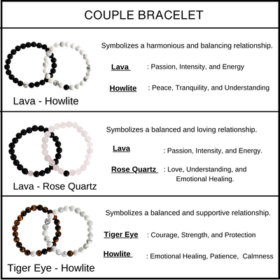 Lava Rose Quartz Couple Bracelets, Anniversary Gift (Creativity and Empathy)