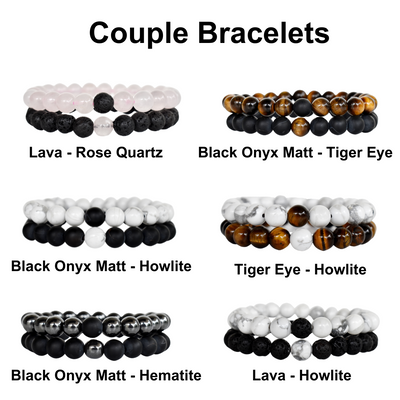 Tiger Eye Black Onyx Matt Couple Bracelets, Anniversary Gift (Focus and Creativity)