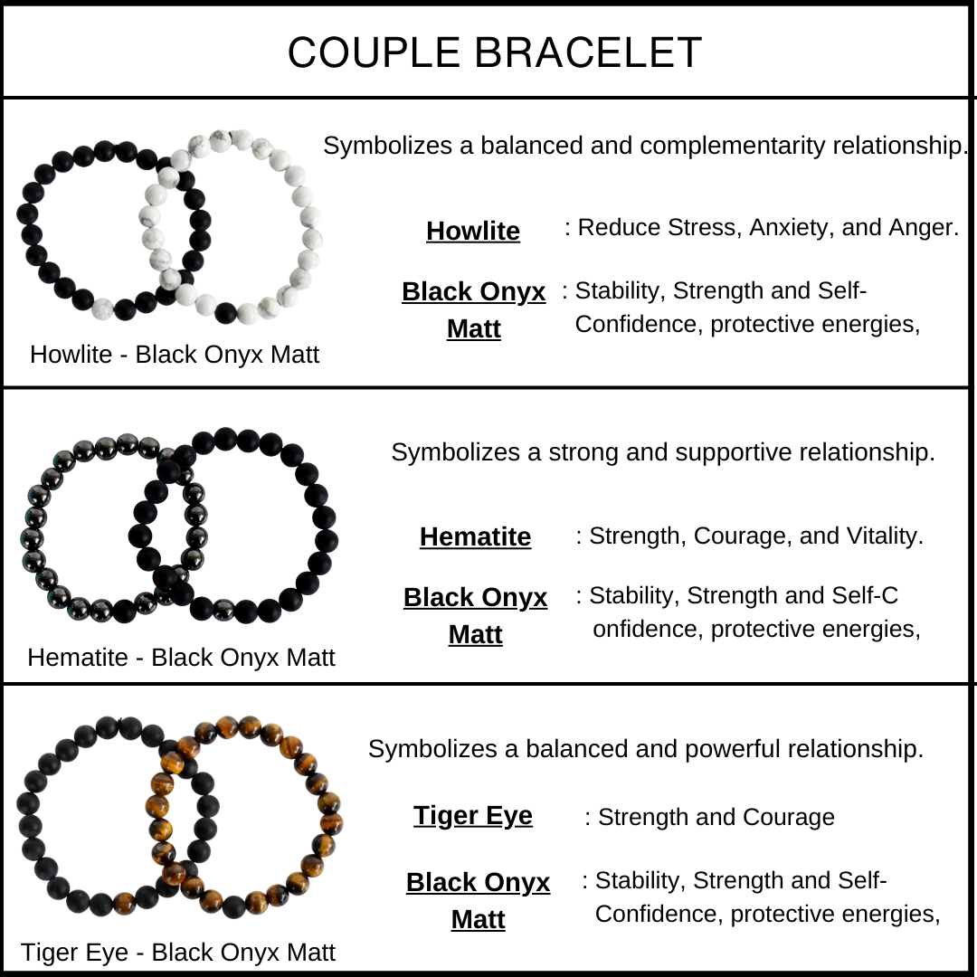 Hematite Black Onyx Matt Couple Bracelets, Anniversary Gift (Manifestation and Confidence)