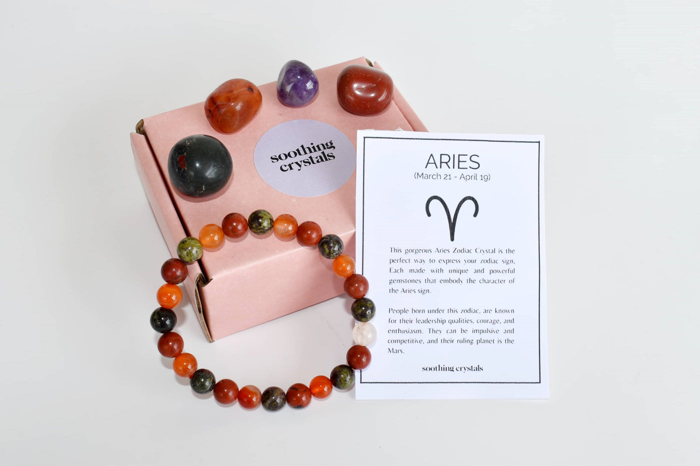 ARIES Zodiac Crystal Kit, Aries Birthstones Tumbled Stones Set, Aries Stones Gifts