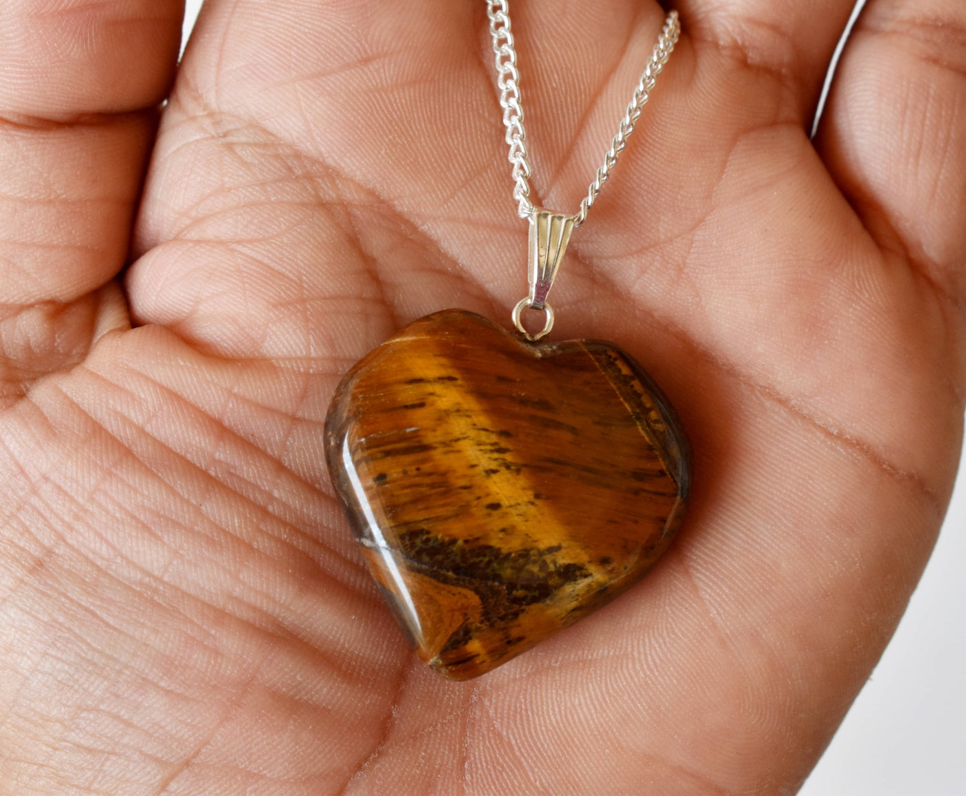 Real Tiger Eye Crystal Heart Pendant, Genuine Heart Shaped Necklaces