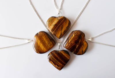 Real Tiger Eye Crystal Heart Pendant, Genuine Heart Shaped Necklaces