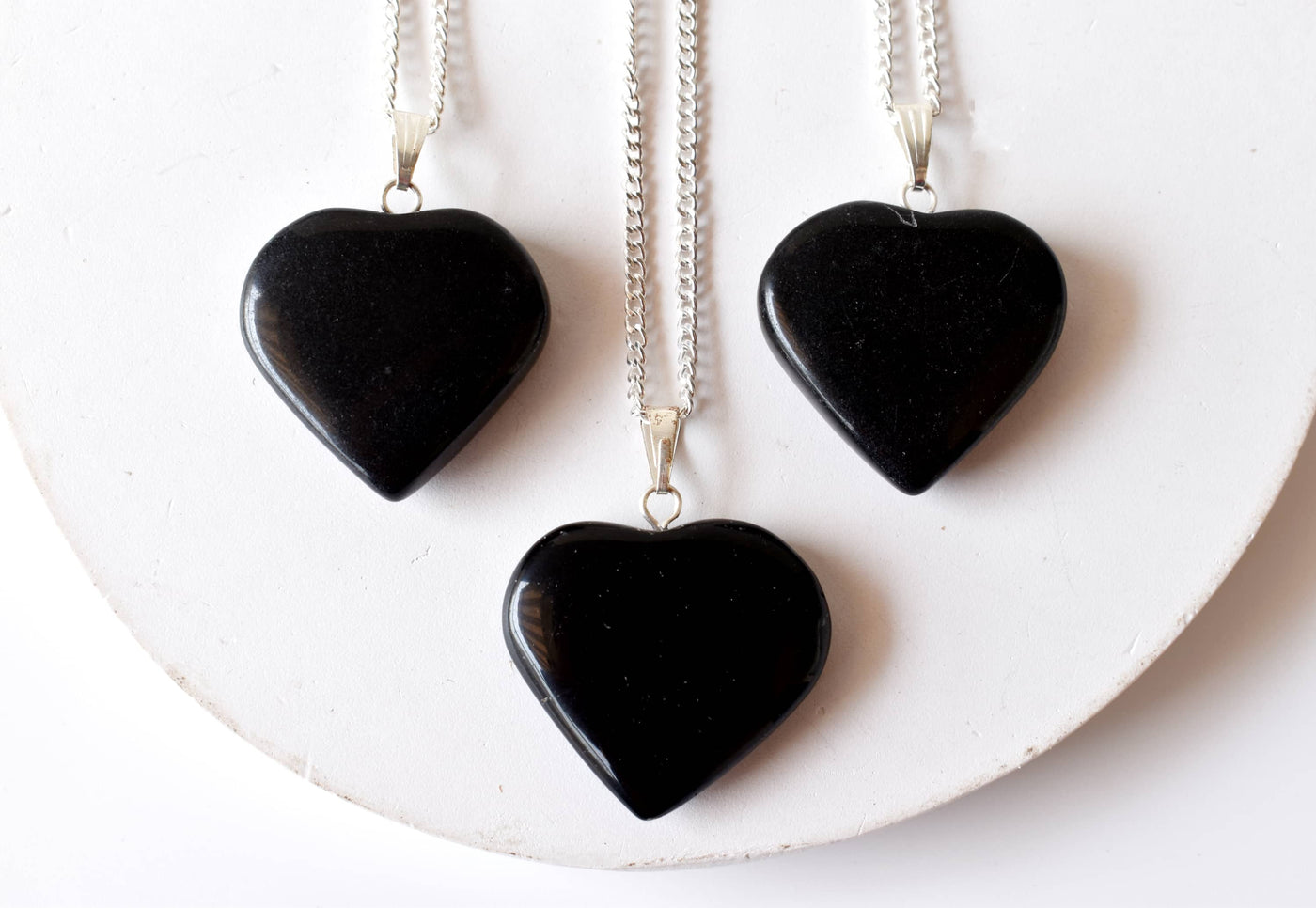 Real Black Tourmaline Crystal Heart Pendant, Genuine Heart Shaped Necklaces