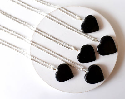 Real Black Tourmaline Crystal Heart Pendant, Genuine Heart Shaped Necklaces
