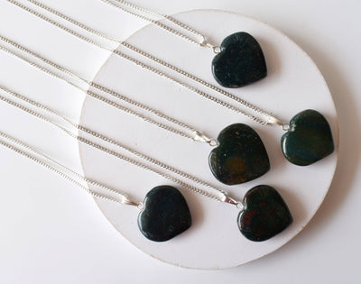 Real Bloodstone Crystal Heart Pendant, Genuine Heart Shaped Necklaces