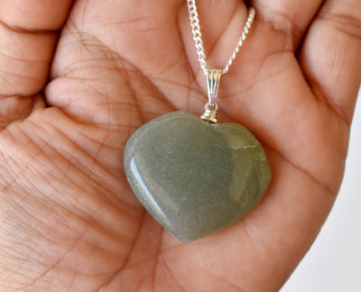 Real Green Aventurine Crystal Heart Pendant, Genuine Heart Shaped Necklaces