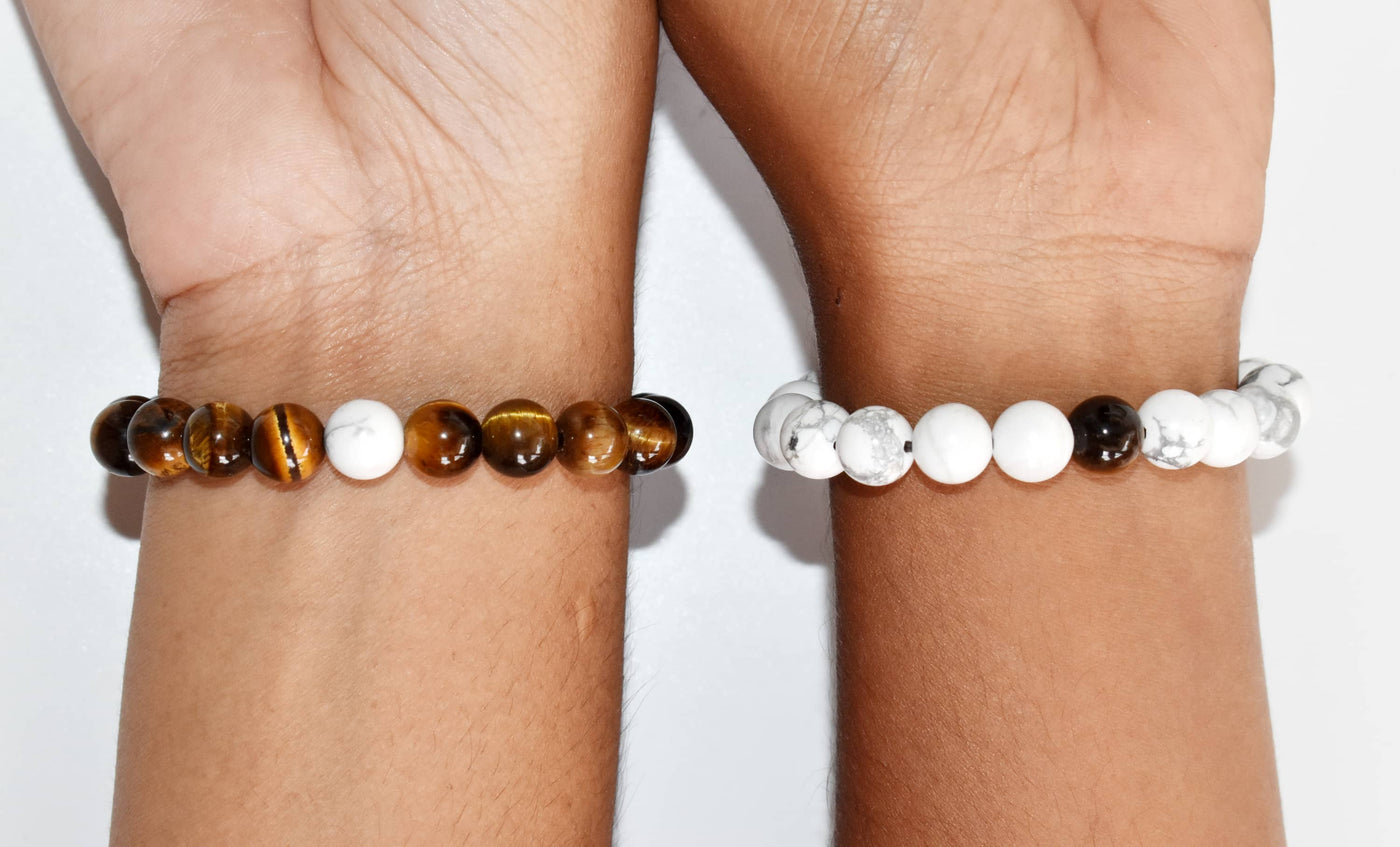 Tiger Eye Howlite Couple Bracelets, Anniversary Gift (Prosperity and Truth)