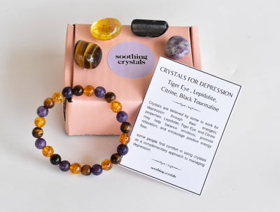 Soothing and Reducing DEPRESSION Crystal Kit, Gemstone Tumble Kit, Depression Crystal Gift Set