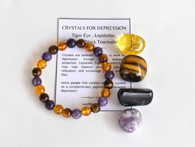 Soothing and Reducing DEPRESSION Crystal Kit, Gemstone Tumble Kit, Depression Crystal Gift Set