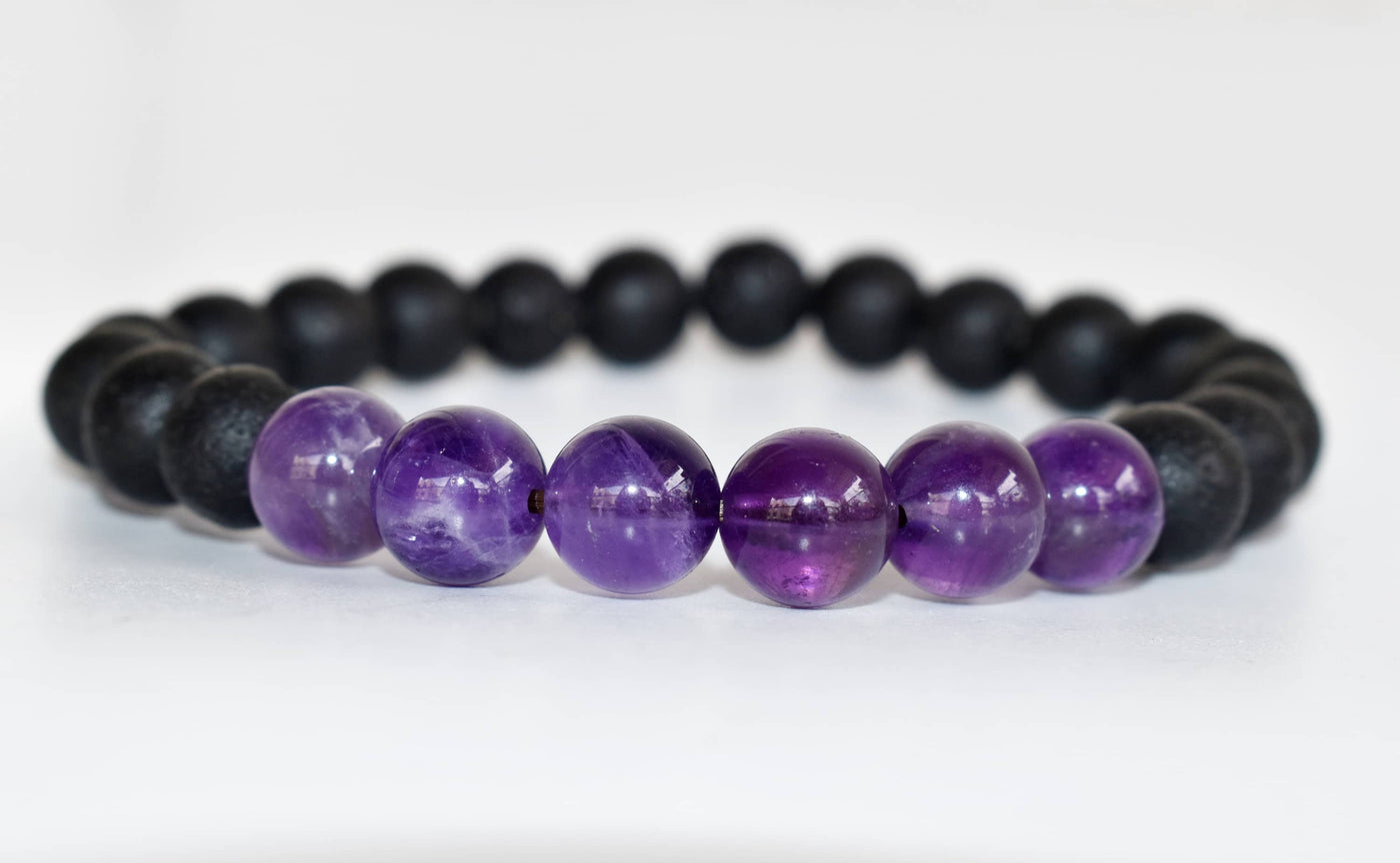Lava Diffuser Bracelet, Lava with Amethyst Beads Diffuser Jewelry, Aromatherapy, Essential Oil Bracelet, Spiritual Gift, Yoga Gift for Her