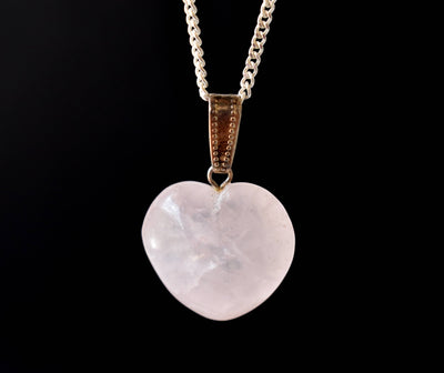 Pendentif coeur en quartz rose, pendentifs en pierre de quartz rose en forme de coeur