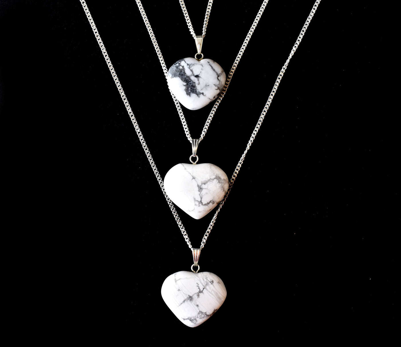 Polished Howlite Crystal Heart Pendant, Genuine Heart Shaped Necklaces