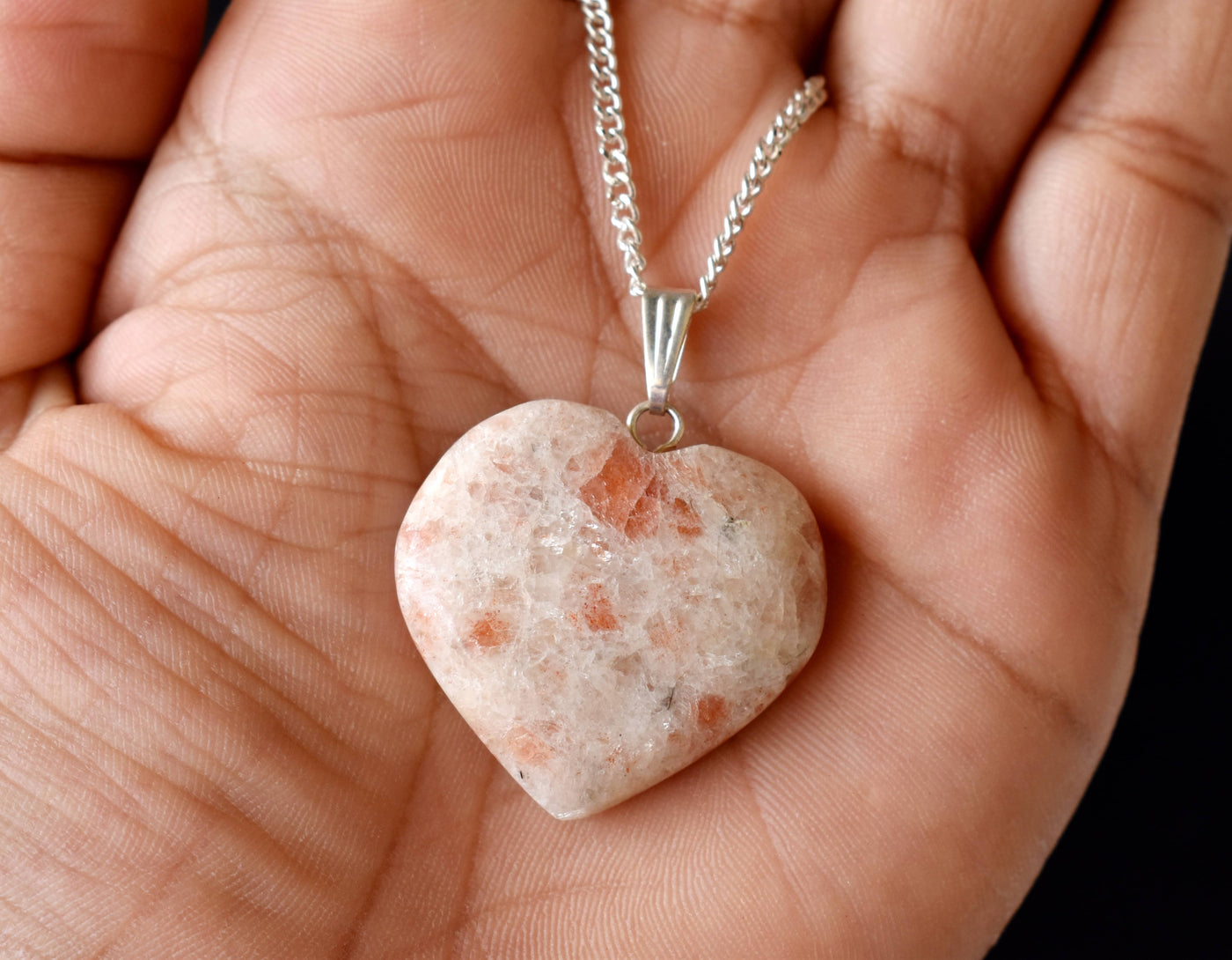 Real Sunstone Crystal Heart Pendant, Genuine Heart Shaped Necklaces