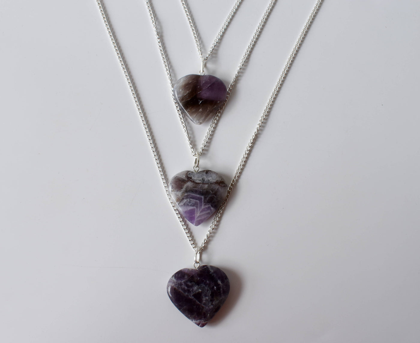 Pendentif coeur en cristal d'améthyste, véritables colliers en forme de coeur, breloques en pierres précieuses polies
