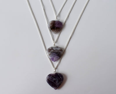 Amethyst Crystal Heart Pendant, Genuine Heart Shaped Necklaces