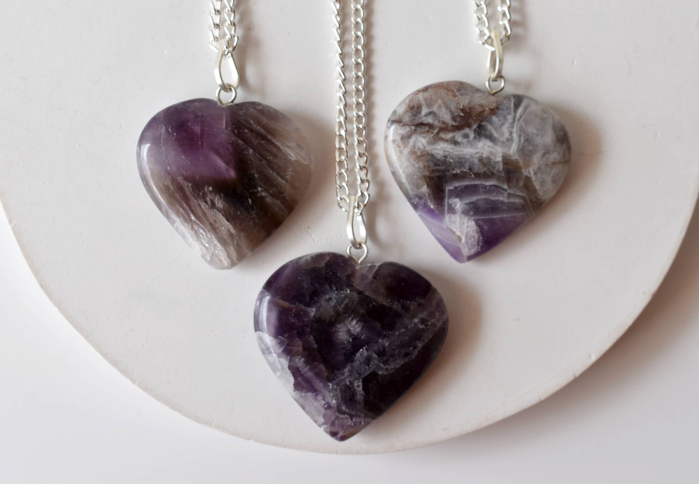 Pendentif coeur en cristal d'améthyste, véritables colliers en forme de coeur, breloques en pierres précieuses polies