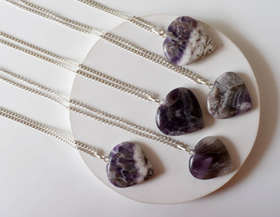 Amethyst Crystal Heart Pendant, Genuine Heart Shaped Necklaces