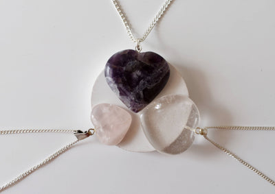 Premium 3 Pieces Crystal Heart Shaped Pendant Set, Heart Gemstone Necklace
