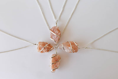 Sunstone Raw Gemstone Pendant, Wire Wrapped Crystal Stone Pendant