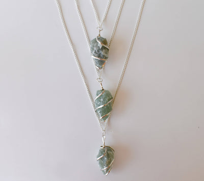 Green Aventurine Raw Gemstone Pendant, Wire Wrapped Crystal Stone Pendant