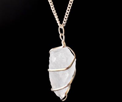 Crystal Quartz Raw Gemstone Pendant, Wire Wrapped Crystal Stone Pendant