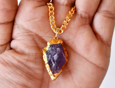 Amethyst Arrowhead Pendant, Electroplated Gold Crystals Pendants with Chain