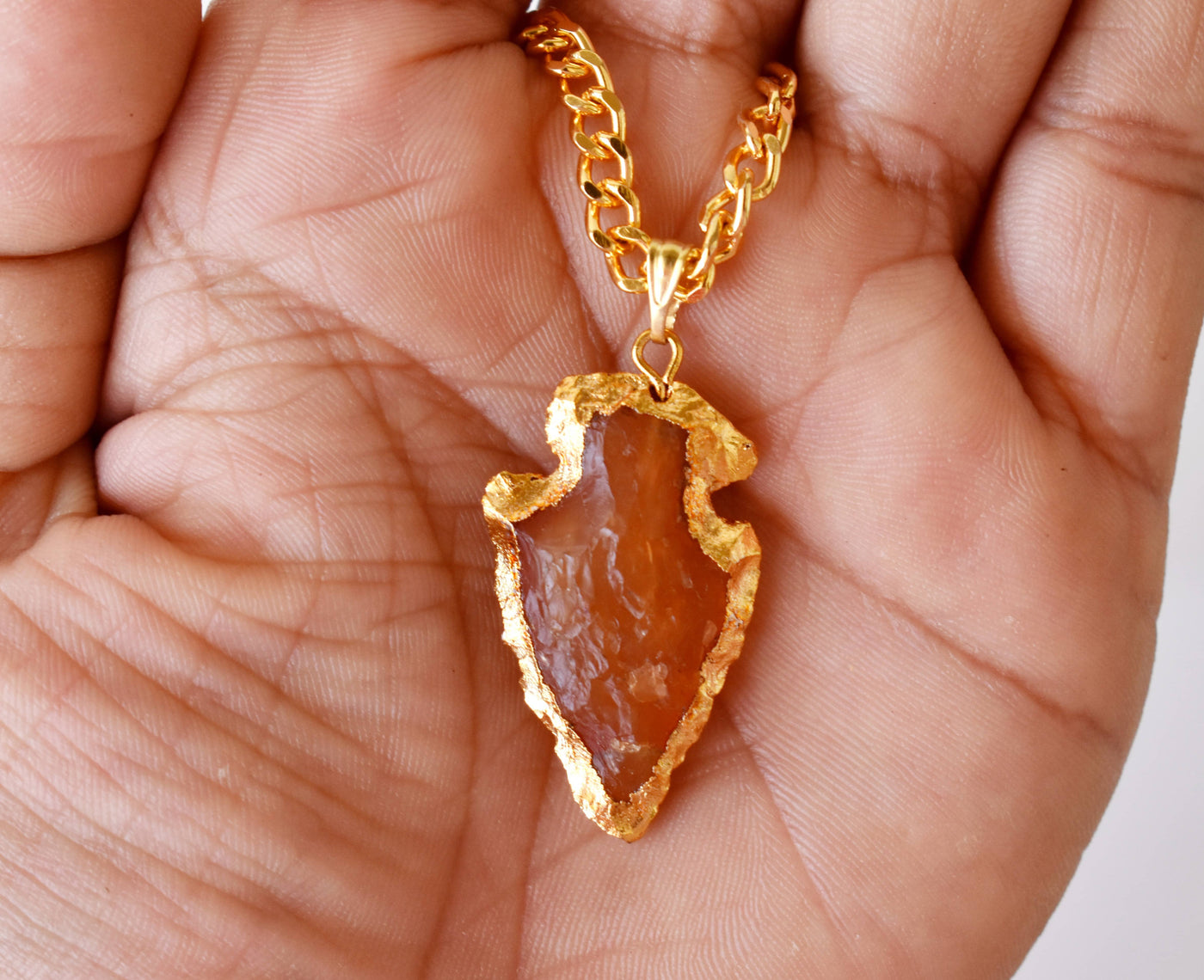 Carnelian Arrowhead Pendant, Electroplated Gold Crystals Pendants with Chain