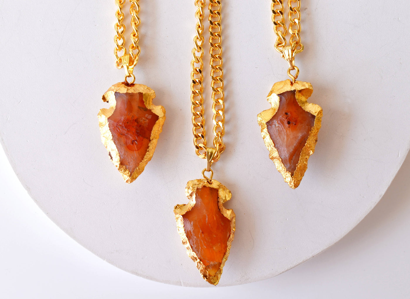 Carnelian Arrowhead Pendant, Electroplated Gold Crystals Pendants with Chain