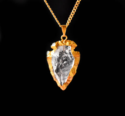 Clear Quartz Arrowhead Pendant, Electroplated Gold Crystals Pendants with Chain