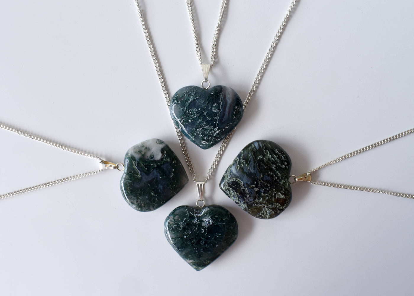 Real Moss Agate Crystal Heart Pendant, Genuine Heart Shaped Necklaces, Polished Gemstone Charm