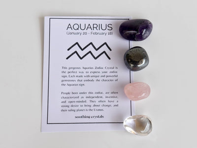 AQUARIUS Zodiac Crystal Kit, Aquarius Birthstones Tumbled Stones Set, Aquarius Gifts
