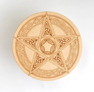 Sacred Geometry Crystal Grid Board, 6" Wooden Crystal Grid Plate
