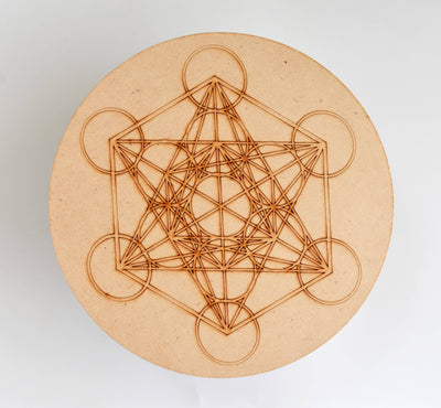 Engraved Zodiac Signs Crystal Grid Board, 6" Wooden Crystal Grid Plate