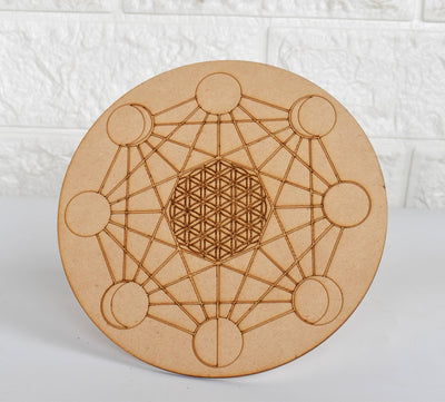 Moon Phase Crystal Grid Board, 6" Wooden Crystal Grid Plate