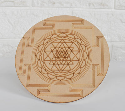 Shri Yantra Crystal Grid Board, 6" Wooden Crystal Grid Plate