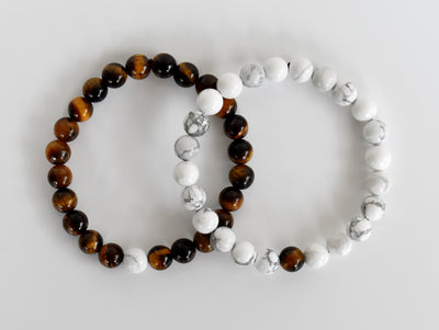 Tiger Eye Howlite Couple Bracelets, Anniversary Gift (Prosperity and Truth)