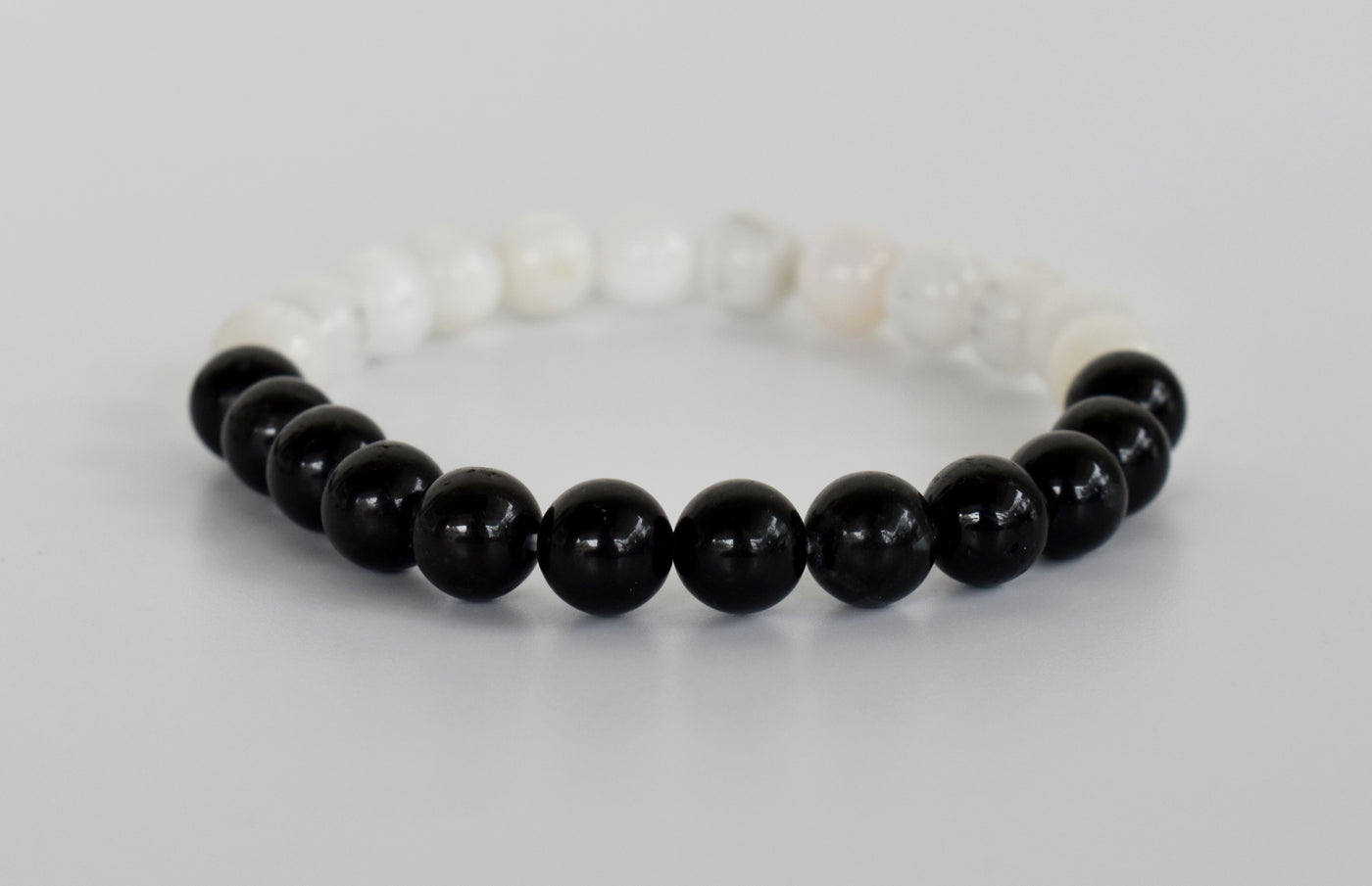 Yin Yang Balance Crystal Bracelet, Selenite, Black Tourmaline Crystal Healing Spiritual Support Balance